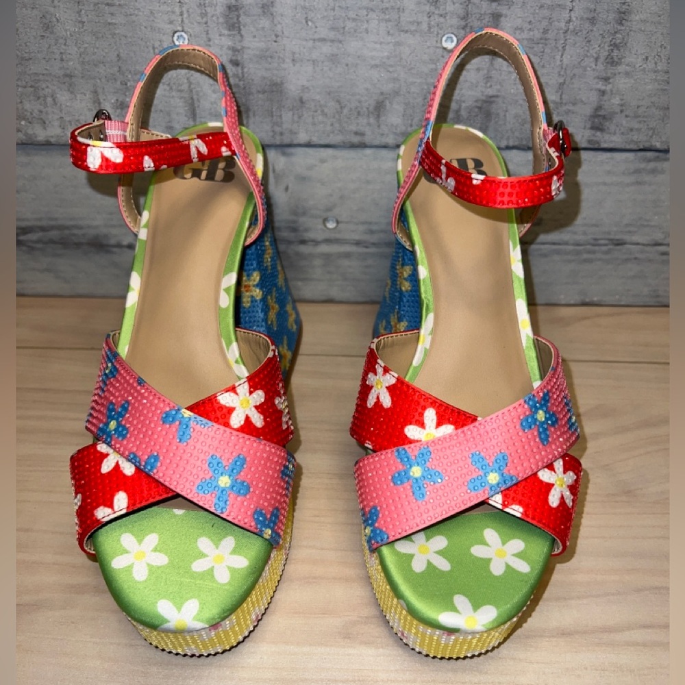 GIANNI BINI NWOB PLATFORM RHINESTONE FLORAL HEEL - Picture 9 of 12